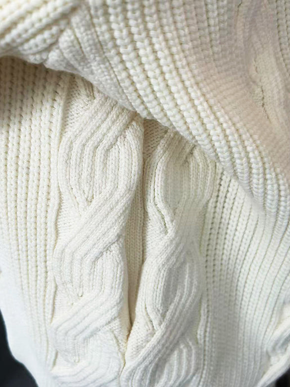 Bi-color Damage Cable Knitting Cardigan