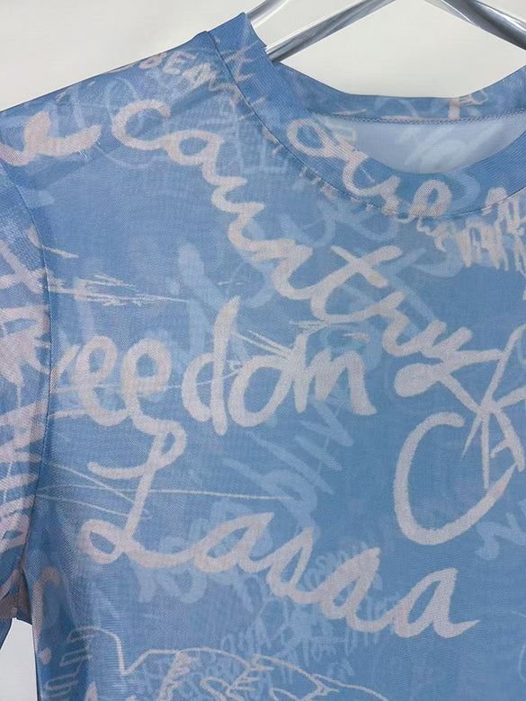 Printed Sheer Tulle Top