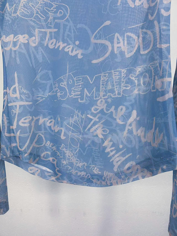 Printed Sheer Tulle Top