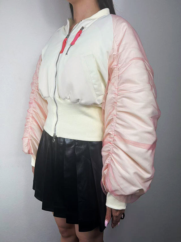 Tulle Stack Sleeves Short MA-1 Blouson