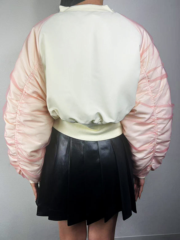 Tulle Stack Sleeves Short MA-1 Blouson