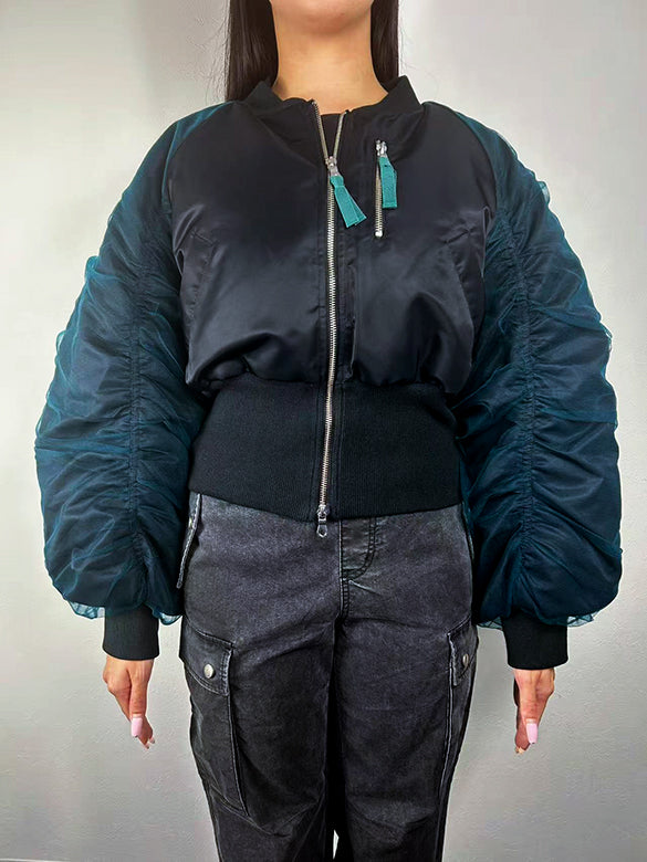 Tulle Stack Sleeves Short MA-1 Blouson