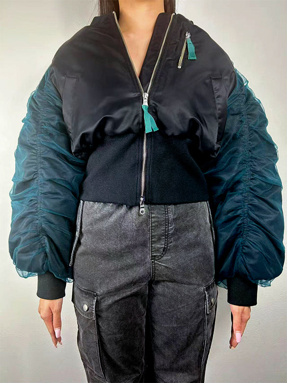 Tulle Stack Sleeves Short MA-1 Blouson