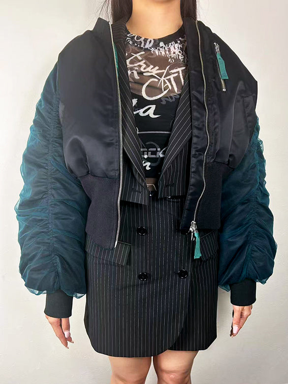 Tulle Stack Sleeves Short MA-1 Blouson