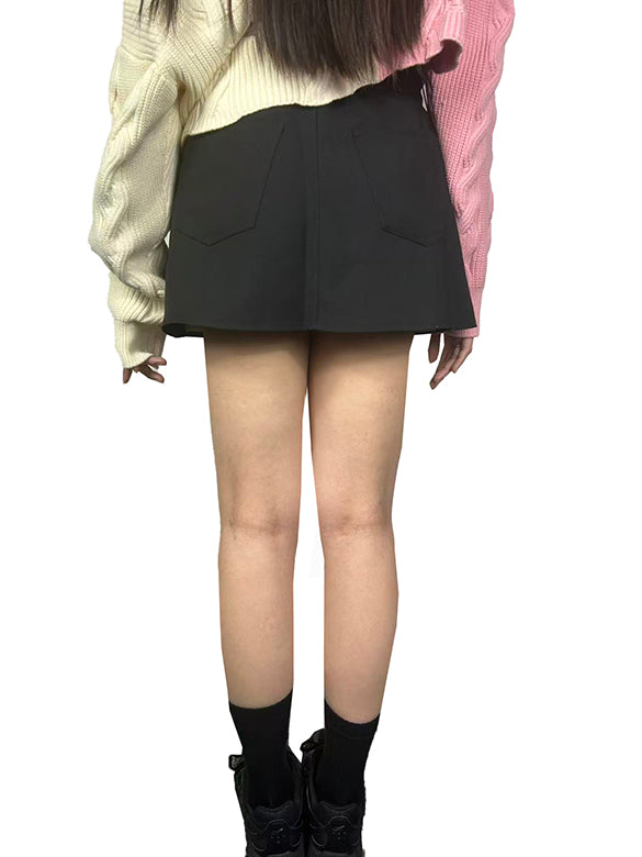 2way Asymmetry Pleats Belted Wrap Skirt