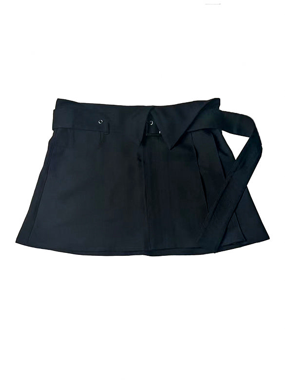 2way Asymmetry Pleats Belted Wrap Skirt