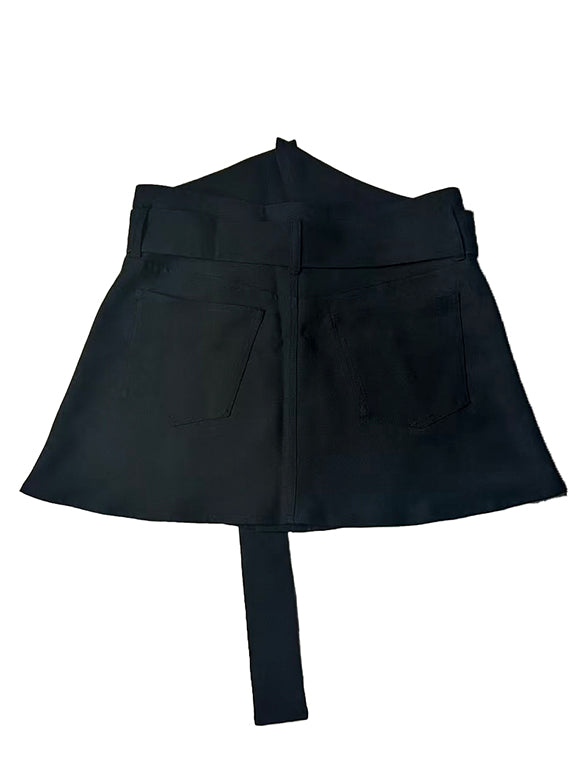 2way Asymmetry Pleats Belted Wrap Skirt