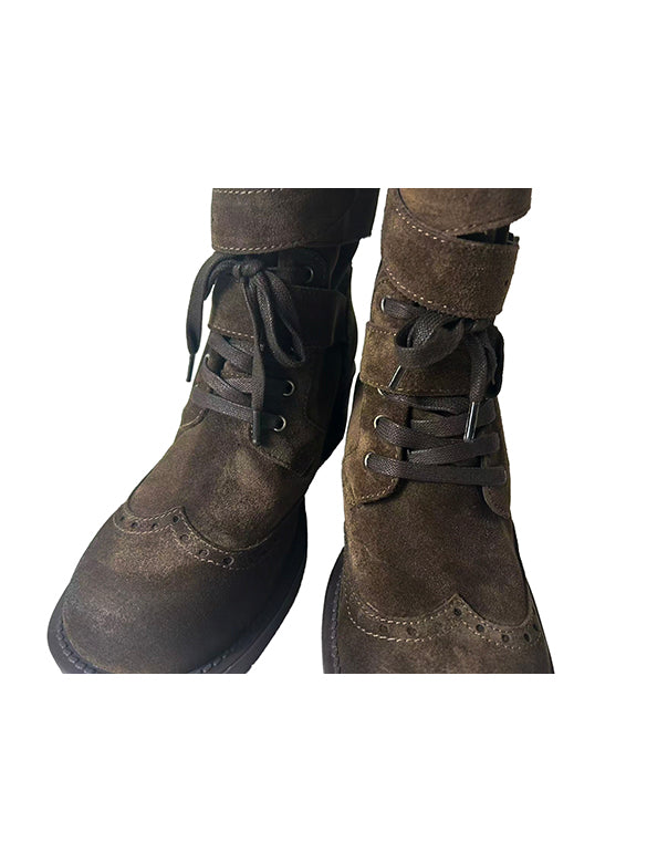 Buckle Belted Suede Short Boots