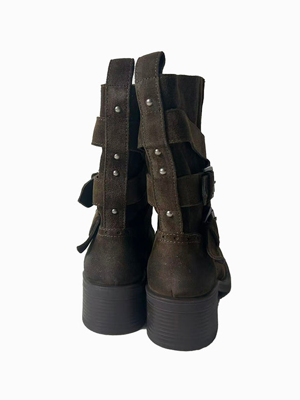 Buckle Belted Suede Short Boots
