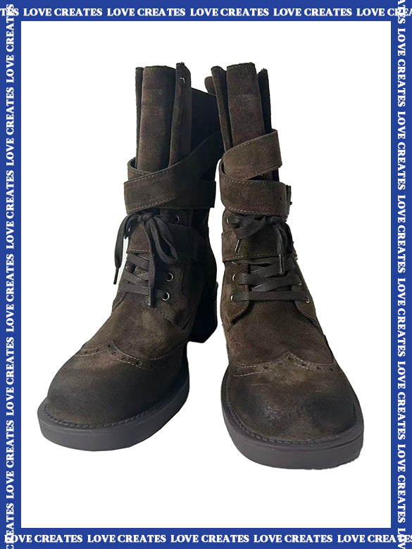 Buckle Belted Suede Short Boots