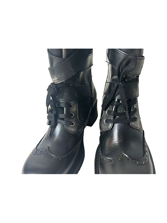 Buckle Belted Leather Short Boots