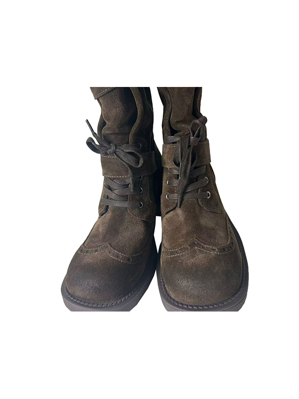 Buckle Belted Suede Long Boots