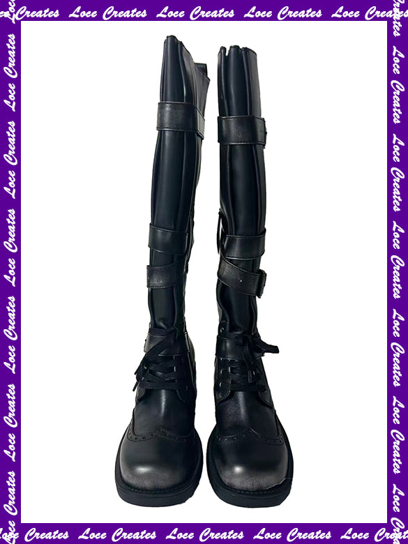 Buckle Belted Leather Long Boots
