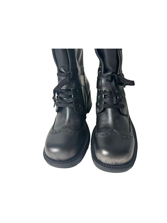 Buckle Belted Leather Long Boots