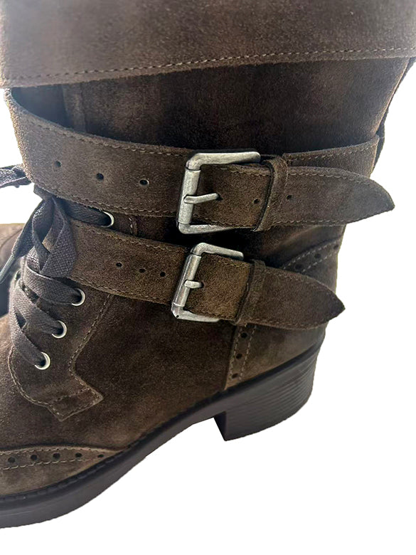 Buckle Belted Suede Short Boots