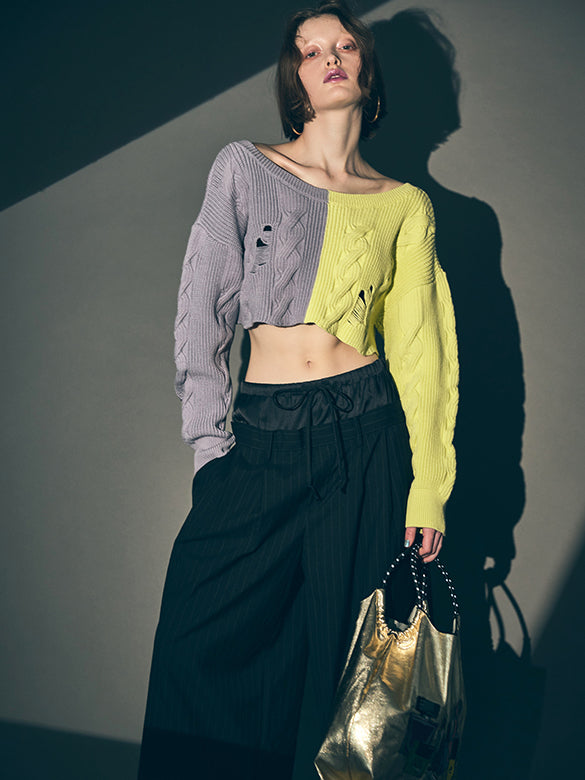 Pin-stripe Double Waist Pants