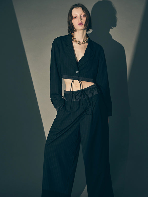 Pin-stripe Double Waist Pants