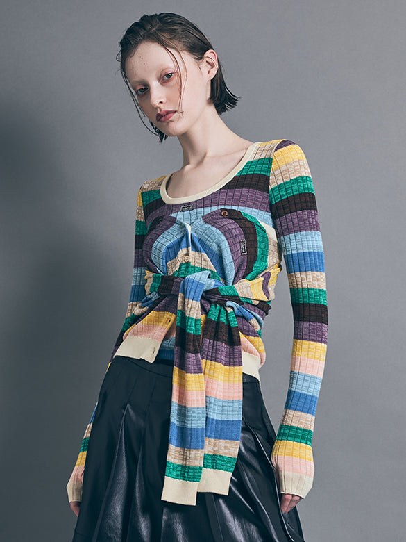 Bi-color Stripe Knit Top
