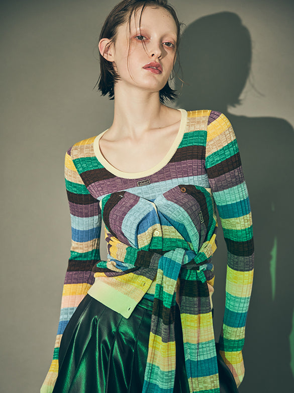 Bi-color Stripe Knit Top