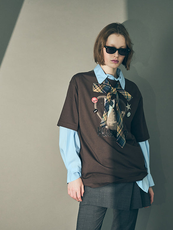 Cat Printed Badge T-shirt