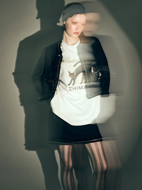 Cat Printed Badge T-shirt