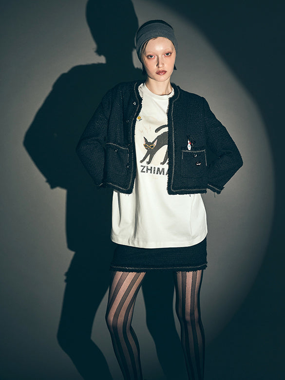 Cat Printed Badge T-shirt