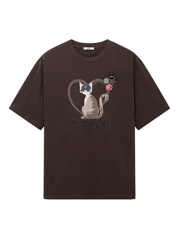 Cat Printed Badge T-shirt