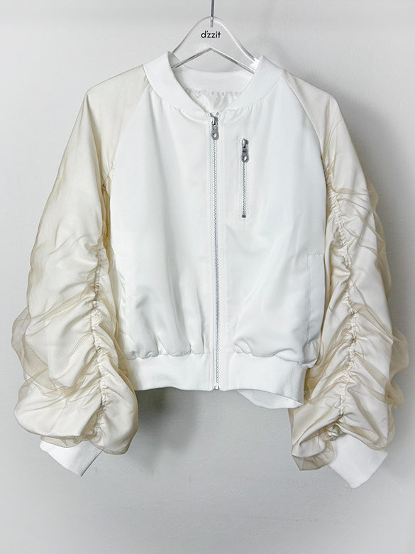 Tulle Combination Gather Sleeves Blouson