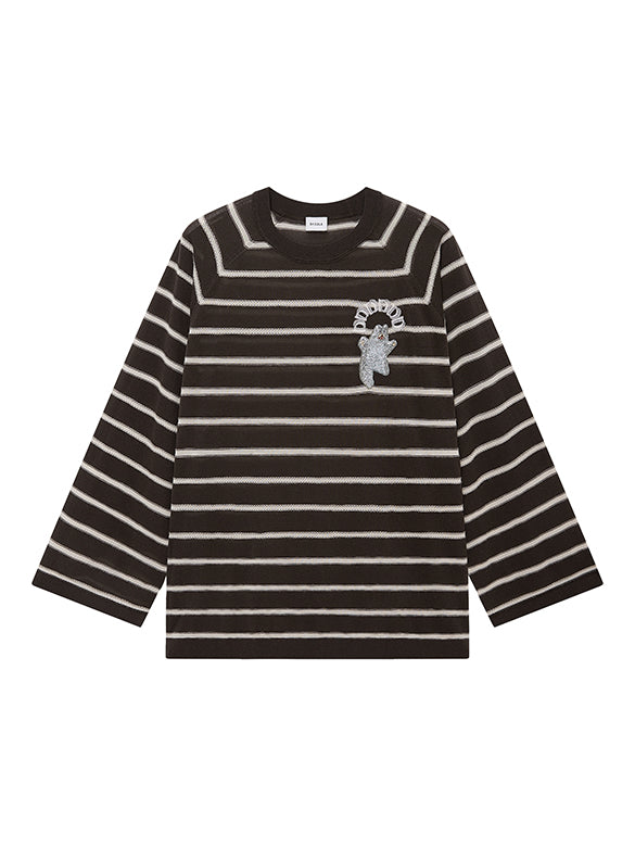 Bear Sequins Stripe Knit Top