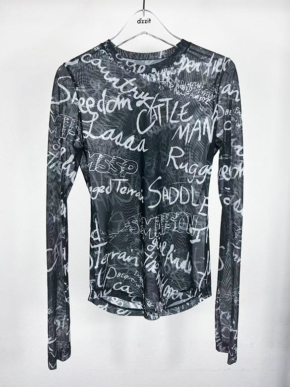 Printed Sheer Tulle Top