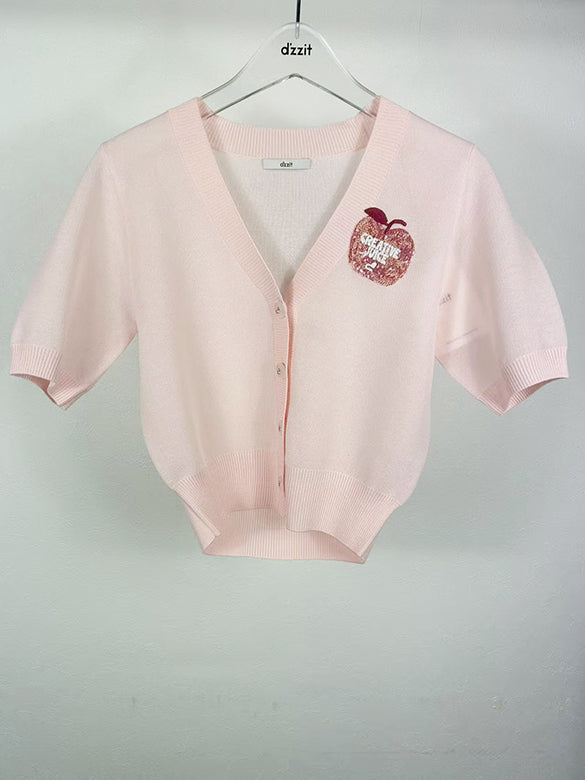 Fruit Sequins Motif Sheer Knit Cardigan