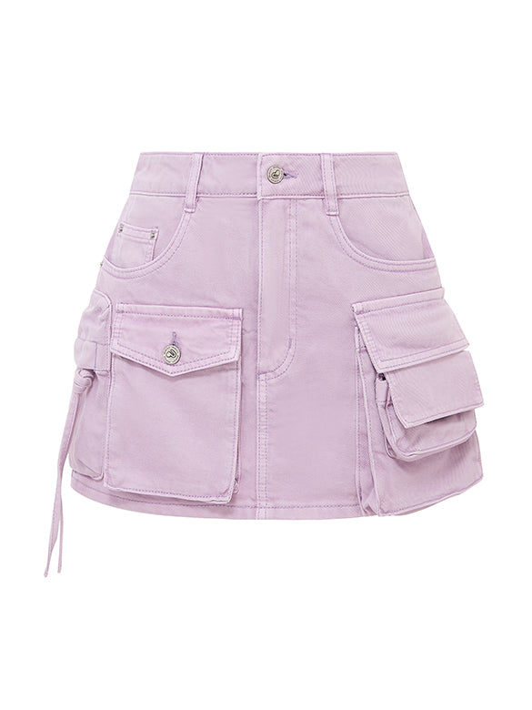 Purple Denim Cargo Short Length Pants