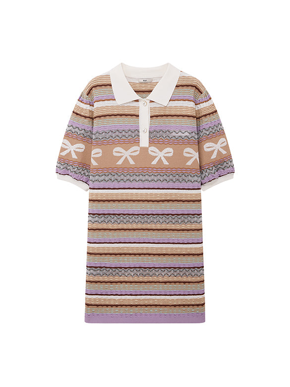 Retro Ribbon Stripe Polo Knit Dress