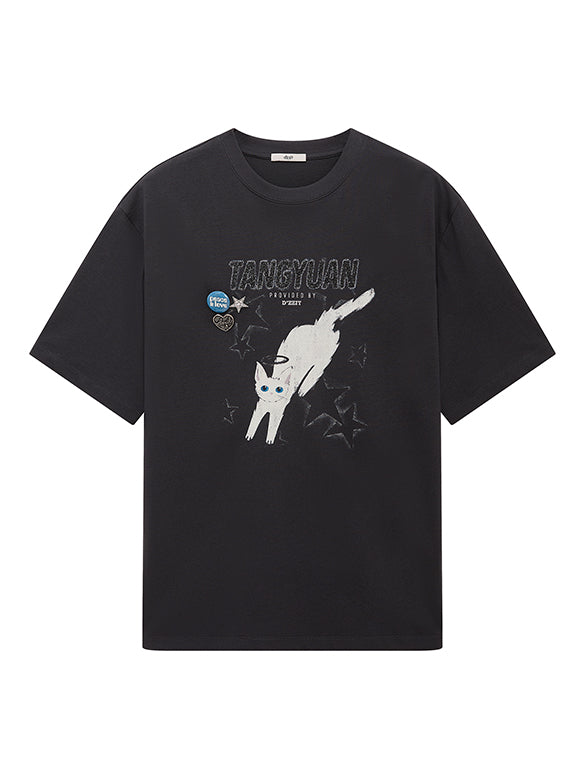 Cat Printed Badge T-shirt