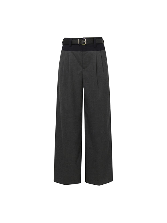 Waist Bi-color Tuck Pants
