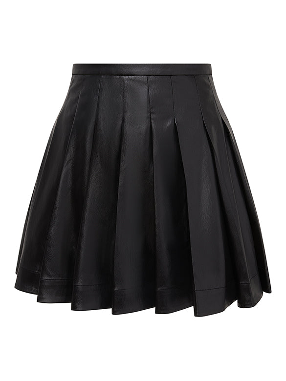 Fake Leather Pleats Skirt