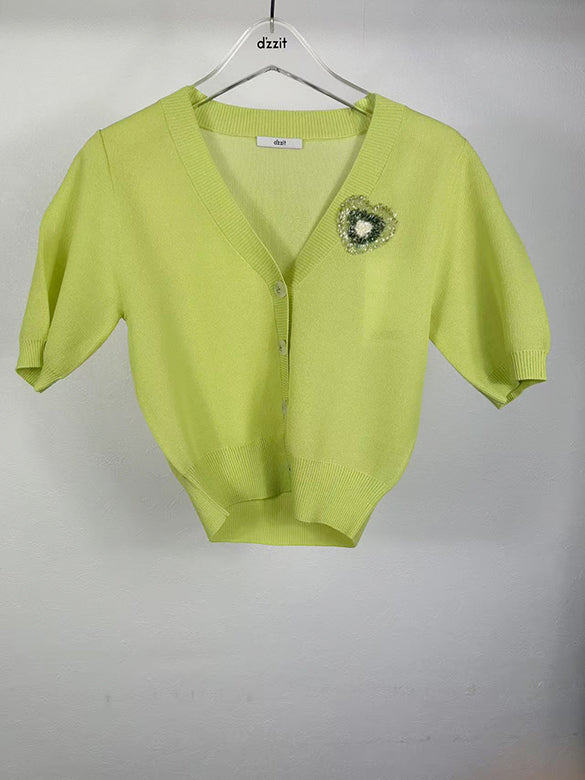 Fruit Sequins Motif Sheer Knit Cardigan