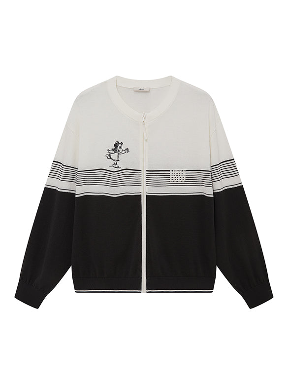 Embroidery Zipper Knit Top