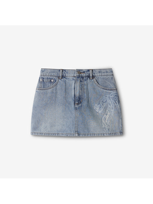 Clear Beads Ribbon Denim Short Pants