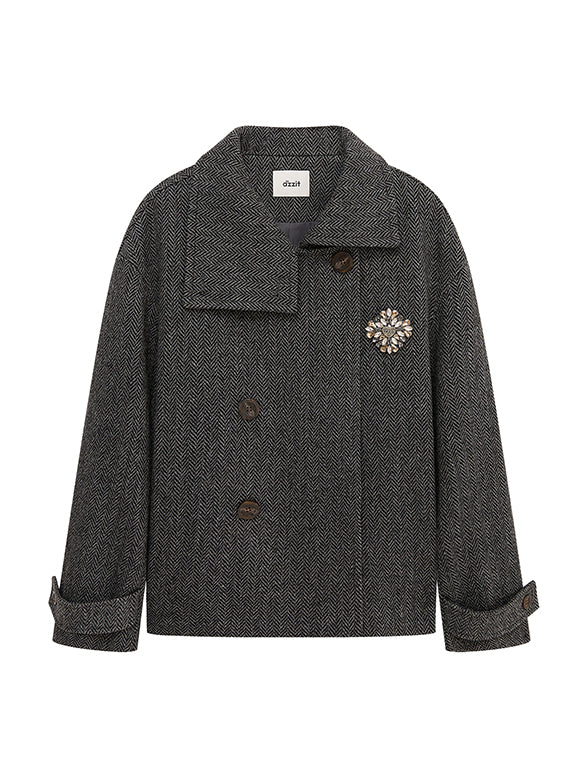 Brooch Herringbone Double Coat