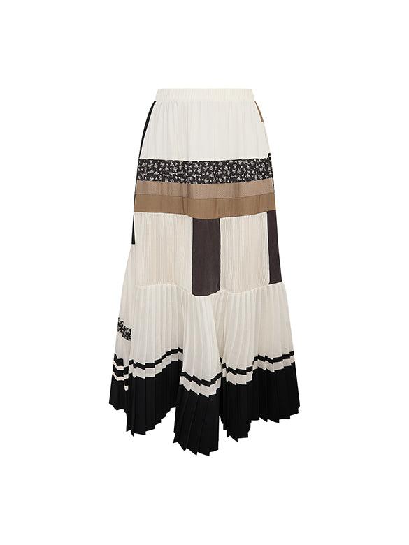 Pattern Mixed Pleats Skirt