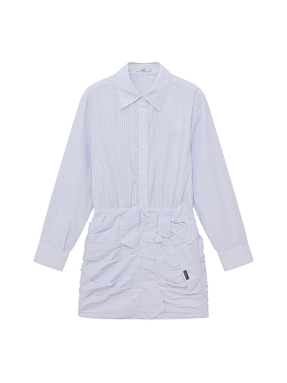Ribbon Tuck Stripe Shirt Dress