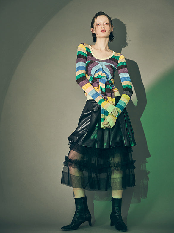 Fake Leather Pleats Skirt