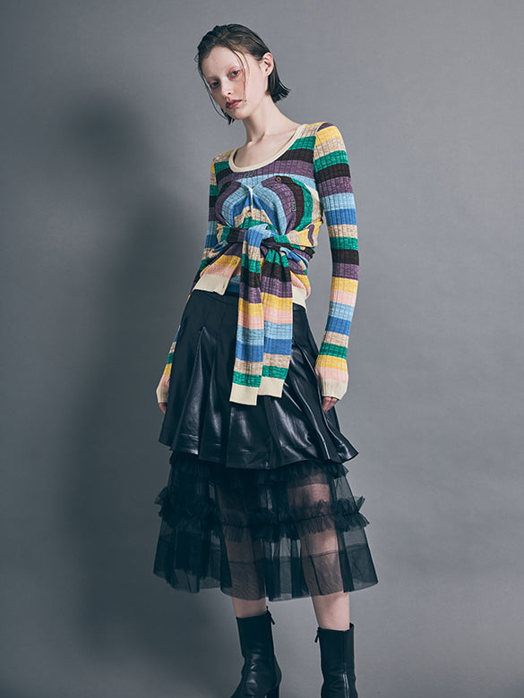 Fake Leather Pleats Skirt