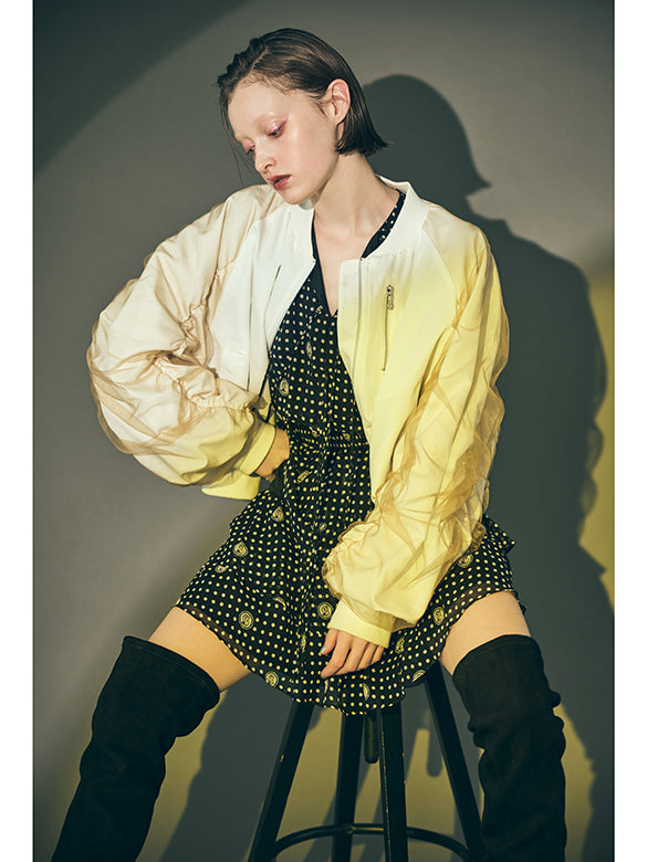 Tulle Combination Gather Sleeves Blouson