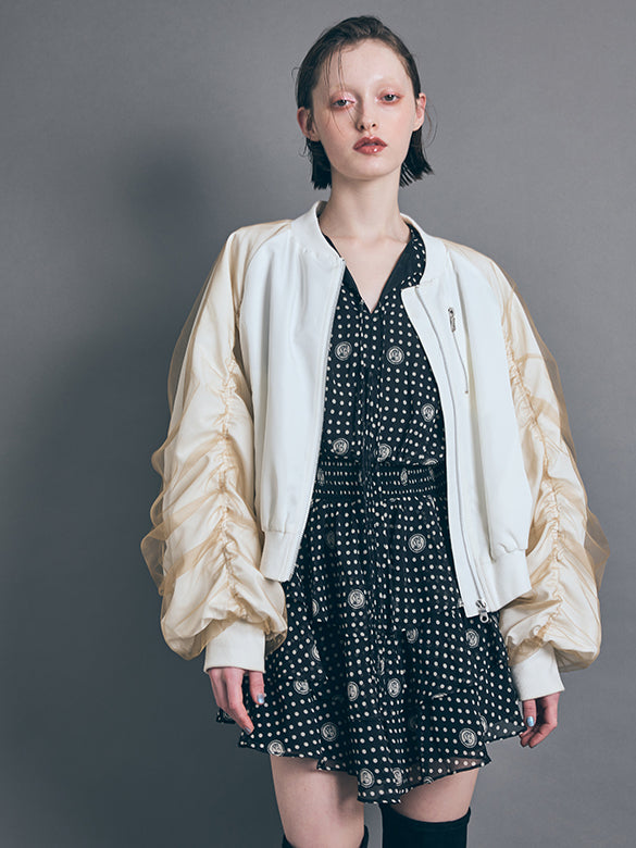 Tulle Combination Gather Sleeves Blouson