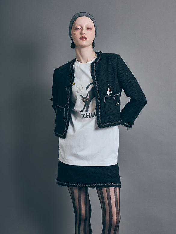 Chain Combination Tweed Skirt