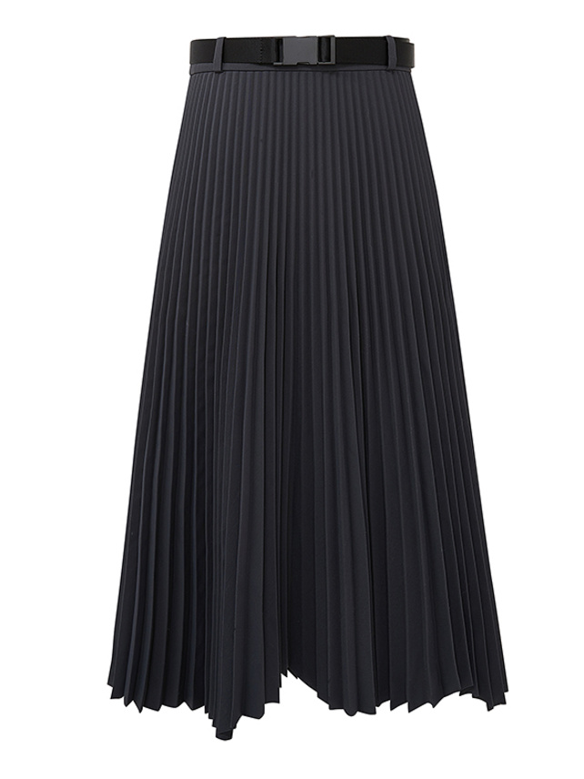 Asymmetry Belted Pleats Skirt