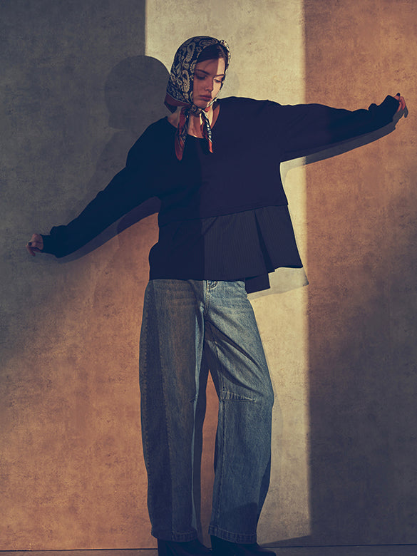 Bi-color Switch Denim Pants