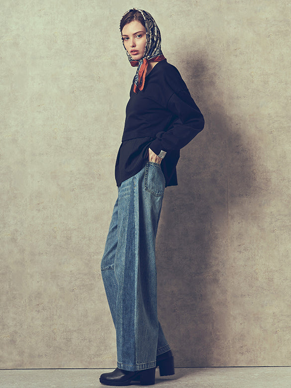 Bi-color Switch Denim Pants